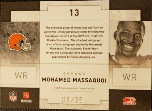MOHAMED MASSAQUOI 2009 Donruss Threads Collection Dual Jersey PATCH AUTO SP #/25