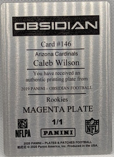 CALEB WILSON 2019 Panini Obsidian RC PRINTING PLATE SP 1/1 Cardinals 2020 One of
