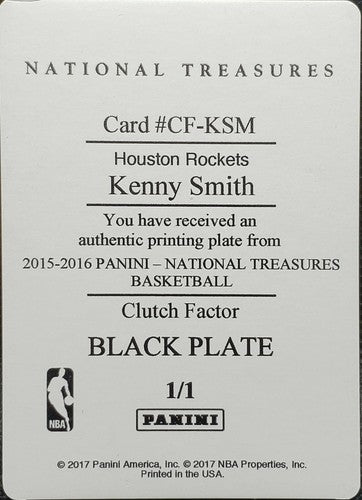 KENNY SMITH 2015-16 Panini National Treasures PRINTING PLATE #1/1 Rockets One of