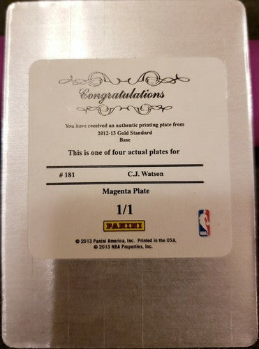 C.J. WATSON 2012-13 Gold Standard PRINTING PLATE #1/1 of 1 National Treasures CJ