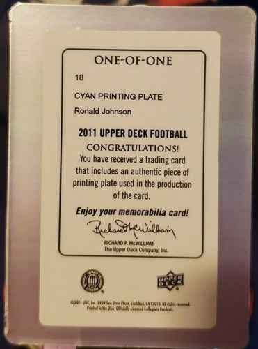 RONALD JOHNSON 2011 UD Ultimate Collection PRINTING PLATE SP 1/1 of 1 USC Eagles