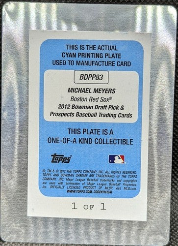 MICHAEL MEYERS 2012 Bowman Draft Picks Prospects PRINTING PLATE SP #1/1 Red Sox