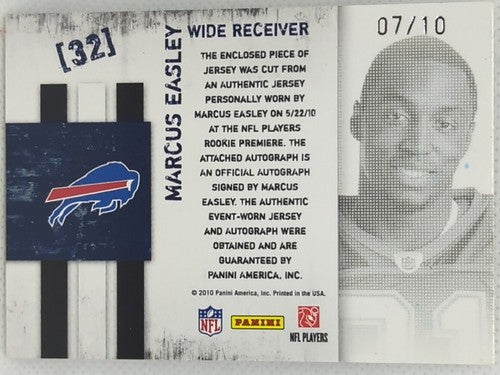 MARCUS EASLEY 2010 Panini Rookies & Stars DUAL RC AUTO JERSEY PATCH SP /10 Bills