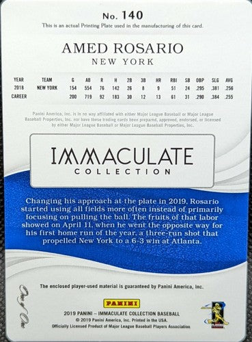 AMED ROSARIO 2019 Panini Immaculate Jersey TAG PATCH PRINTING PLATE SP #1/1 Mets