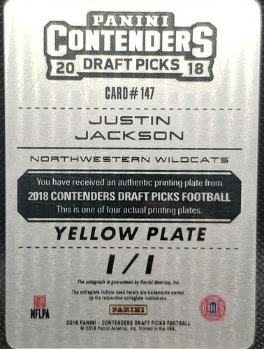 JUSTIN JACKSON 2018 Panini Contenders RC DUAL AUTO PRINTING PLATE #1/1 Chargers