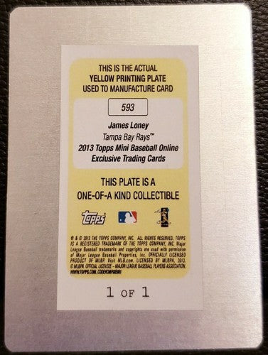 JAMES LONEY 2013 Topps Mini Online Exclusive PRINTING PLATE #1/1 Rays LA Dodgers