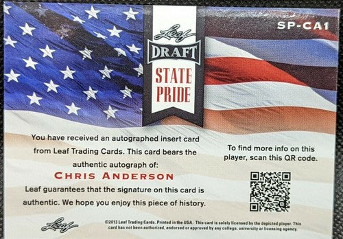 CHRIS ANDERSON 2013 Leaf Metal Draft RC AUTO Holiday Bonus SP 1/1 Dodgers One of