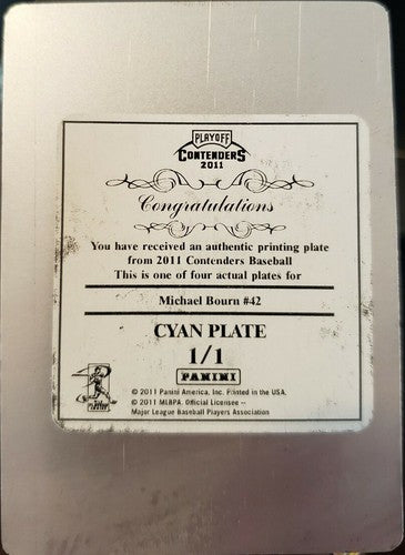 MICHAEL BOURN 2011 Panini Playoff Contenders PRINTING PLATE SP #1/1 of 1 Braves