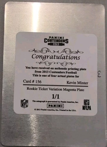 KEVIN MINTER 2013 Panini Contenders AUTO PRINTING PLATE #1/1 Variation Cardinals