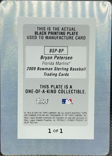 BRYAN PETERSEN 2009 Topps Bowman Sterling RC PRINTING PLATE #1/1 Marlins One of