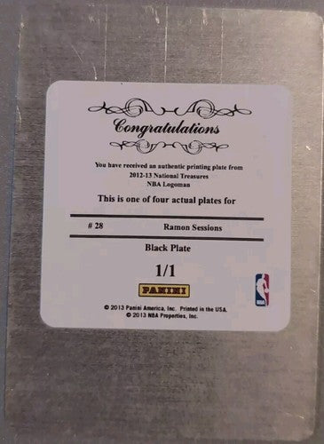 RAMON SESSIONS 2012-13 National Treasures NBA Logoman PRINTING PLATE SP #1/1 of