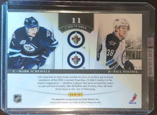 Mark SCHEIFELE Paul POSTMA 2011-12 Panini Contenders NHL INK DUAL RC AUTO Jets