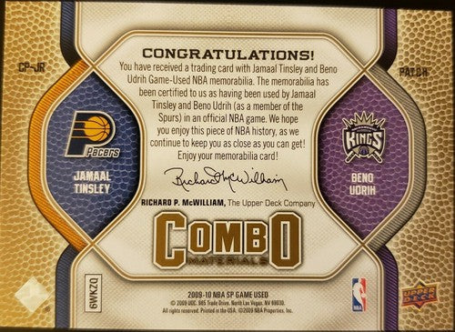 Beno UDRIH Jamaal TINSLEY 2009-10 SP Game Used DUAL LAUNDRY TAG Jersey PATCH