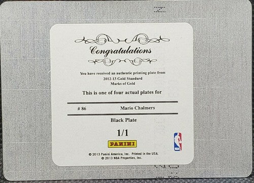 MARIO CHALMERS 2012-13 Panini Gold Standard Marks PRINTING PLATE 1/1 Heat One of