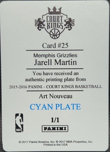 JARELL MARTIN 2015-16 Panini Court Kings RC PRINTING PLATE #1/1 Grizzlies One of
