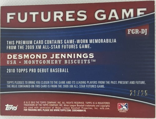 DESMOND JENNINGS 2010 Pro Debut RC JUMBO Futures Game Used Jersey GOLD #/25 Rays