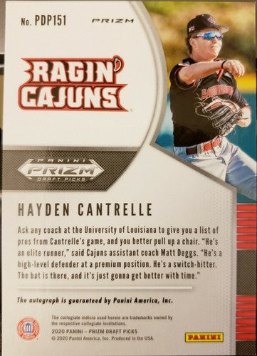 HAYDEN CANTRELLE 2020 Panini Prizm Draft Picks Hyper Blue Refractor AUTO Brewers