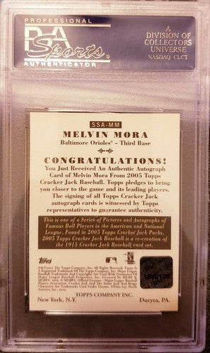 MELVIN MORA 2005 Topps Cracker Jack Secret Surprise Mini AUTO PSA Graded Orioles