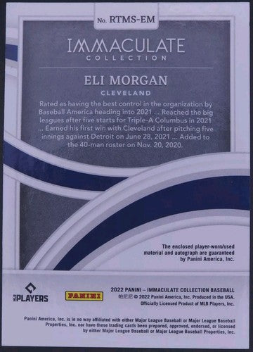 ELI MORGAN 2022 Panini Immaculate AUTO TRIPLE Jersey LAUNDRY TAG LOGO PATCH #3/5