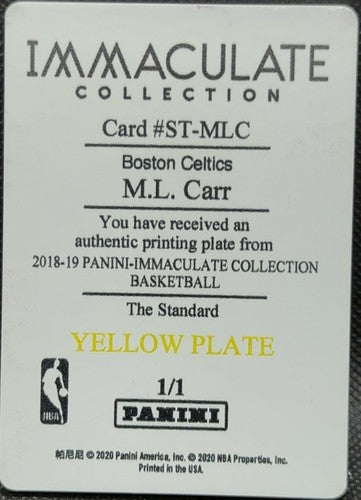 M. L. CARR 2018-19 Panini Flawless Dual Patches PRINTING PLATE 1/1 Celtics ML of