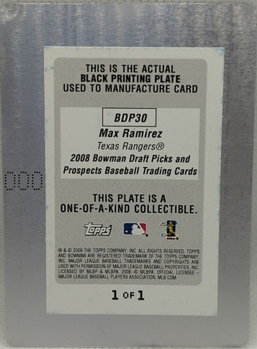 â« MAX RAMIREZ 2008 Bowman Draft Picks Prospects RC PRINTING PLATE SP 1/1 Rangers