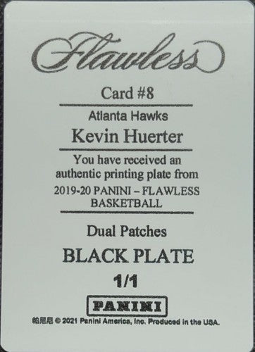 KEVIN HUERTER 2019-20 Panini Flawless Dual PRINTING PLATE SP #1/1 Hawks One of