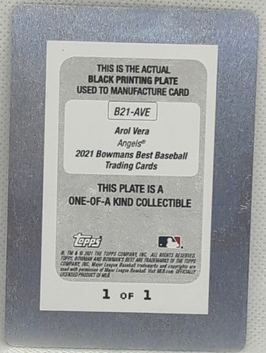 AROL VERA 2021 Topps Bowman's Best AUTO PRINTING PLATE SP #1/1 LA Angels One of
