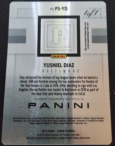 YUSNIEL DIAZ 2019 Panini Chronicles RC AUTO PRINTING PLATE #1/1 Dodgers Orioles