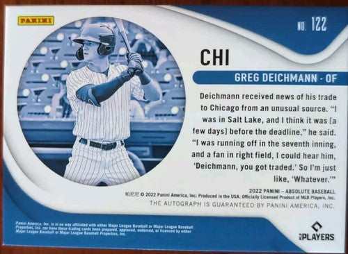 GREG DEICHMANN 2022 Panini Absolute RC Spectrum GOLD INK AUTO Black /10 Cubs A's