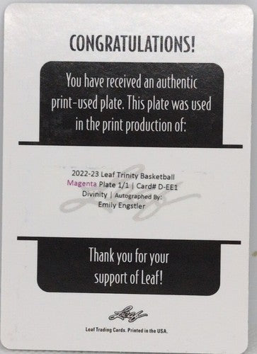 EMILY ENGSTLER 2022-23 Leaf Trinity RC AUTO PRINTING PLATE #1/1 Lynx Louisville