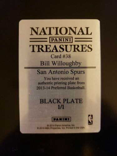 BILL WILLOUGHBY 2013-14 Panini National Treasures PRINTING PLATE #1/1 of 1 Spurs