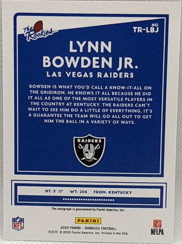 ð LYNN BOWDEN JR. 2020 Panini Donruss RC AUTO SP /299 Raiders Patriots Dolphins