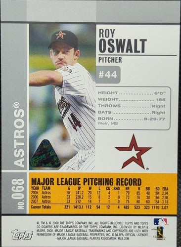 ROY OSWALT 2008 Topps Co-Signers PRINTING PLATE SP #1/1 Astros Phillies One of