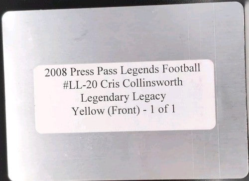 CRIS COLLINSWORTH 2008 Press Pass Legends PRINTING PLATE SP #1/1 Bengals Florida