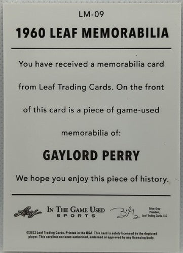 GAYLORD PERRY 2022 Leaf In The Game Used 1960 JERSEY Patch BLUE /5 Giants Padres
