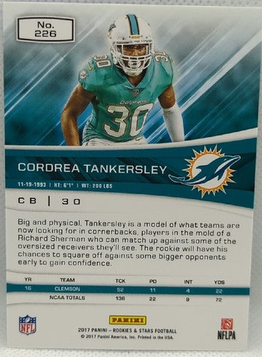 CORDREA TANKERSLEY 2017 Panini Rookies & Stars RC BLACK SP #3/5 Dolphins #226