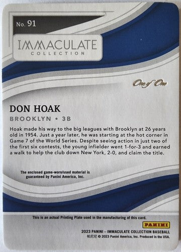 DON HOAK 2023 Panini Immaculate BAT RELIC PATCH PRINTING PLATE SP 1/1 Dodgers of