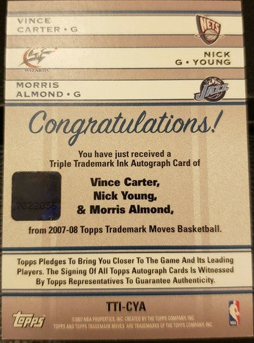 Vince CARTER Nick YOUNG ALMOND 2007-08 Topps Trademark Moves TRIPLE AUTO /39 Net