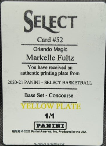 MARKELLE FULTZ 2020-21 Panini Select Concourse PRINTING PLATE 1/1 Magic 76ers of