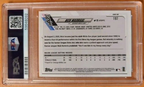 NICK MADRIGAL 2021 Topps Series One Rookie RC Graded PSA 9 Mint #197 White Sox