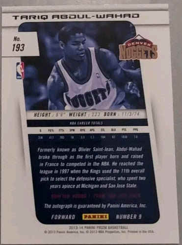 TARIQ ABDUL-WAHAD 2013-14 Panini Prizm AUTO SP Kings Nuggets Magic Mavericks 193