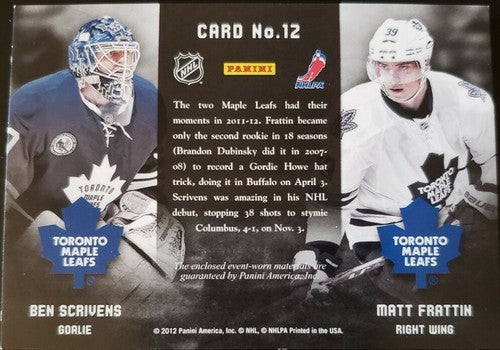 Ben SCRIVENS Matt FRATTIN 2011-12 Panini Prime Quad Game Used Jersey PATCH #/50
