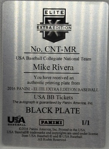 MIKE RIVERA 2016 Panini Elite Extra Edition AUTO PRINTING PLATE SP #1/1 Michael