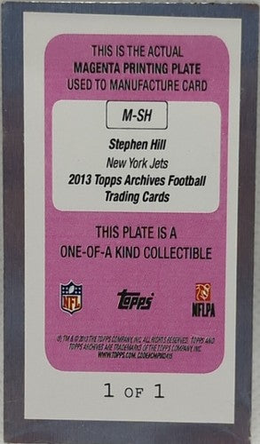 STEPHEN HILL 2013 Topps Archives Mayo's Cut Plug MINI PRINTING PLATE SP 1/1 Jets