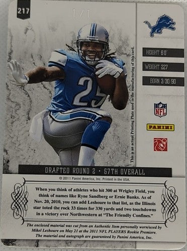 MIKEL LESHOURE 2011 Panini Plates & Patches RC AUTO TAG PATCH PRINTING PLATE 1/1