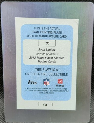 RYAN LINDLEY 2012 Topps Finest RC PRINTING PLATE SP #1/1 Cardinals Colts One of