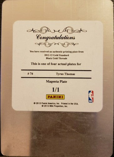 TYRUS THOMAS 2012-13 Panini Gold Standard PRINTING PLATE SP #1/1 Bobcats One of