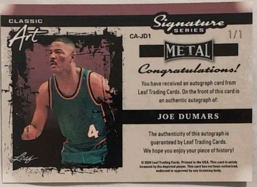 JOE DUMARS 2024 Leaf Metal Signature Series Classic Art AUTO SP #1/1 of Pistons