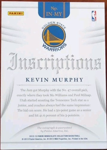 KEVIN MURPHY 2012-13 Panini Immaculate Inscriptions RC AUTO SP /99 Warriors Jazz