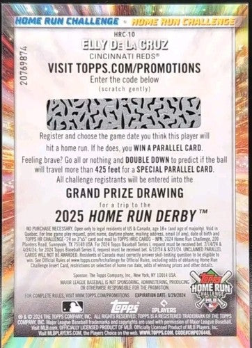 ELLY De La CRUZ 2024 Topps Series 2 Home Run CHALLENGE CODE Reds #10 (Unused) SP